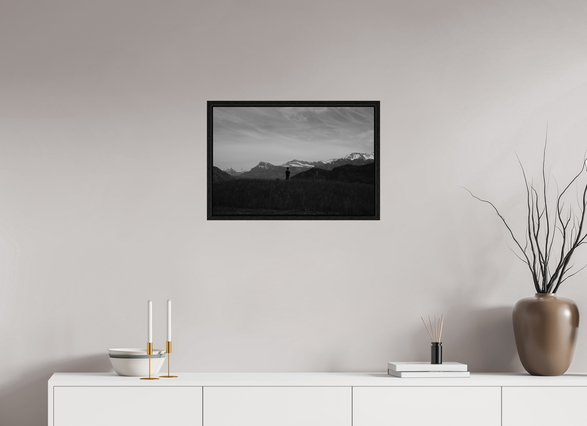 60 x 40 cm, Floater Frame Alpine Silhouette at Dusk – Fine Art Print