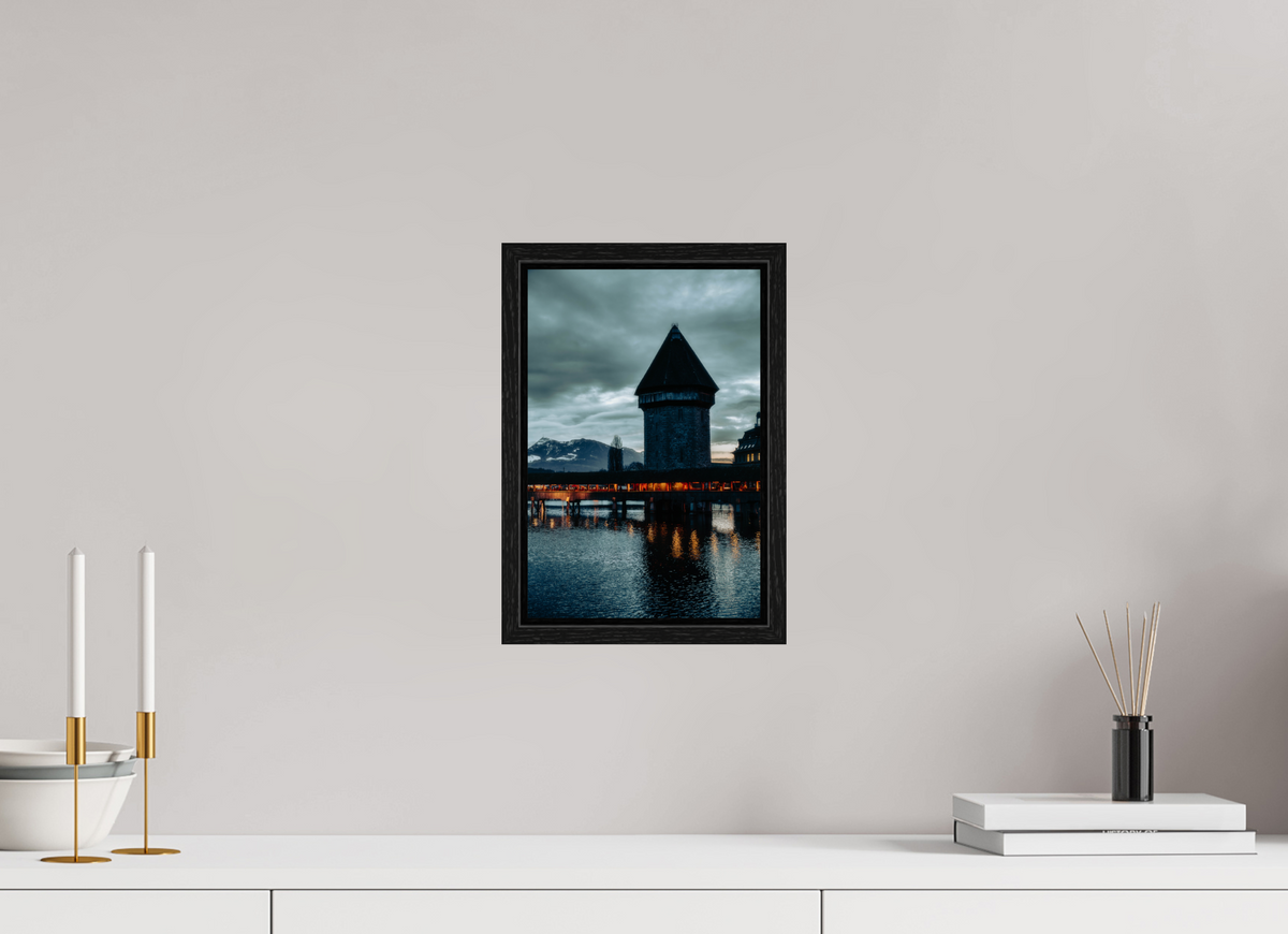 20 x 30 cm, Floater Frame Church Steeple Under Stormy Sky – Fine Art Print