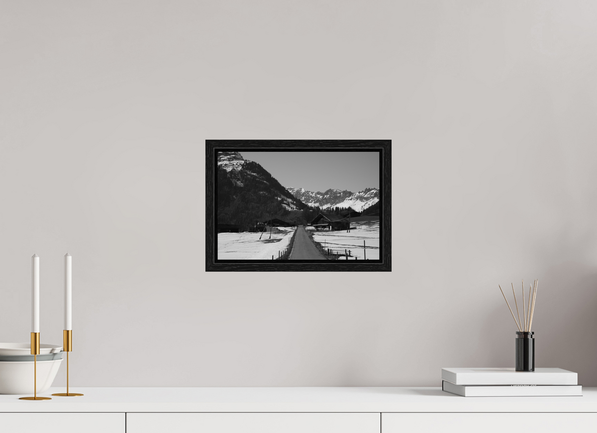 30 x 20 cm, Floater Frame Alpine Village in Winter – Fine Art Print