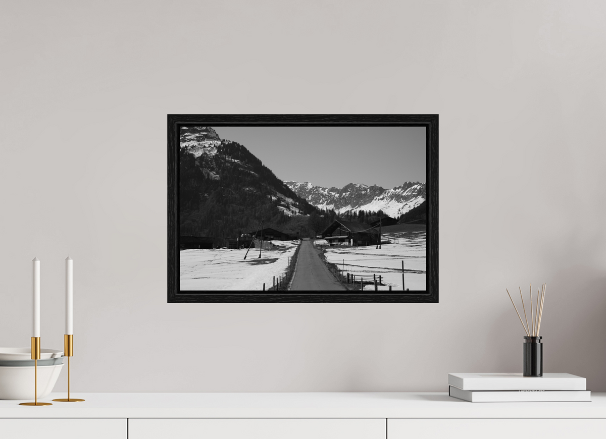 45 x 30 cm, Floater Frame Alpine Village in Winter – Fine Art Print