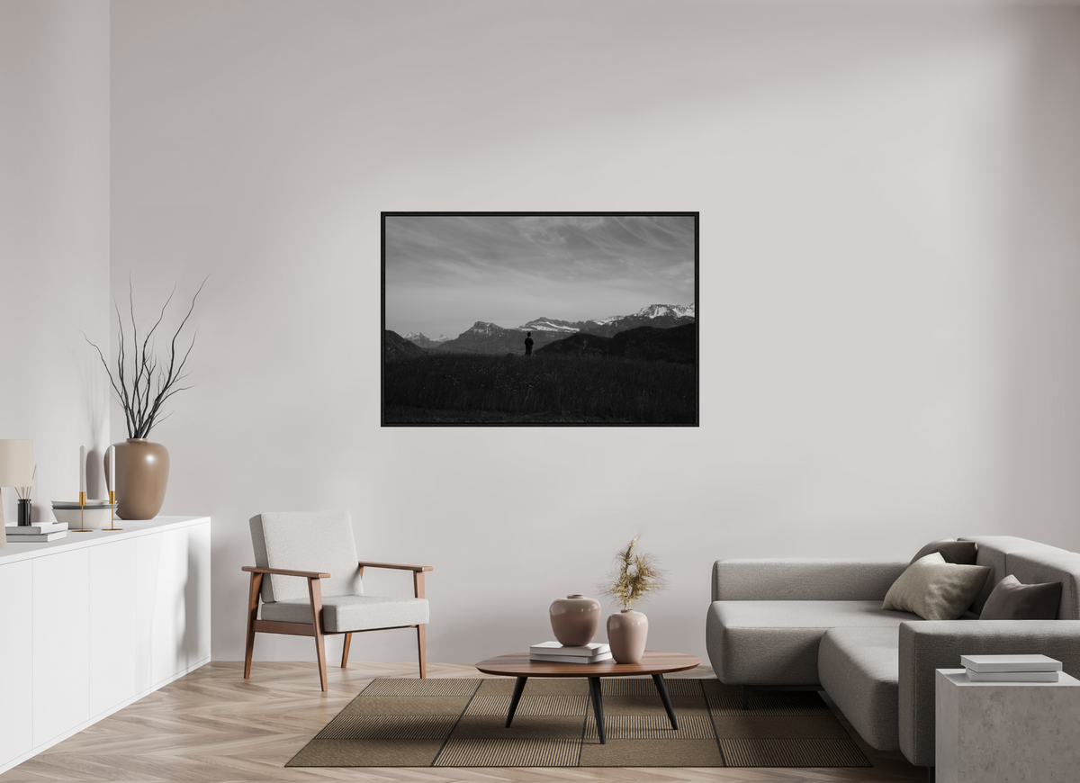 150 x 100 cm, Floater Frame Alpine Silhouette at Dusk – Fine Art Print