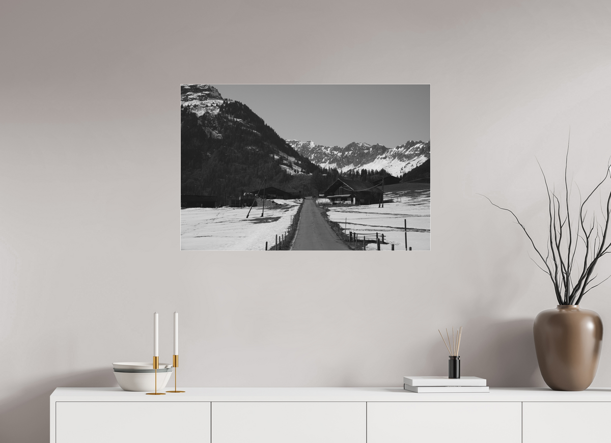 90 x 60 cm, Pixelpoetry Prenium Acryl 4 mm Alpine Village in Winter – Fine Art Print