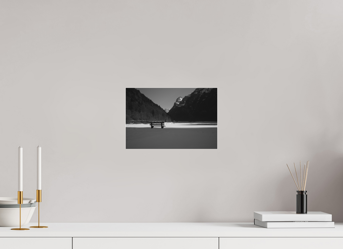 30 x 20 cm, Pixelpoetry Prenium Acryl 4 mm Solitary Bench in Winter II – Fine Art Print