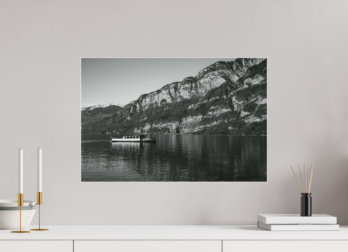 60 x 40 cm, Pixelpoetry Prenium Acryl 4 mm Boat Beneath the Cliffs – Fine Art Print