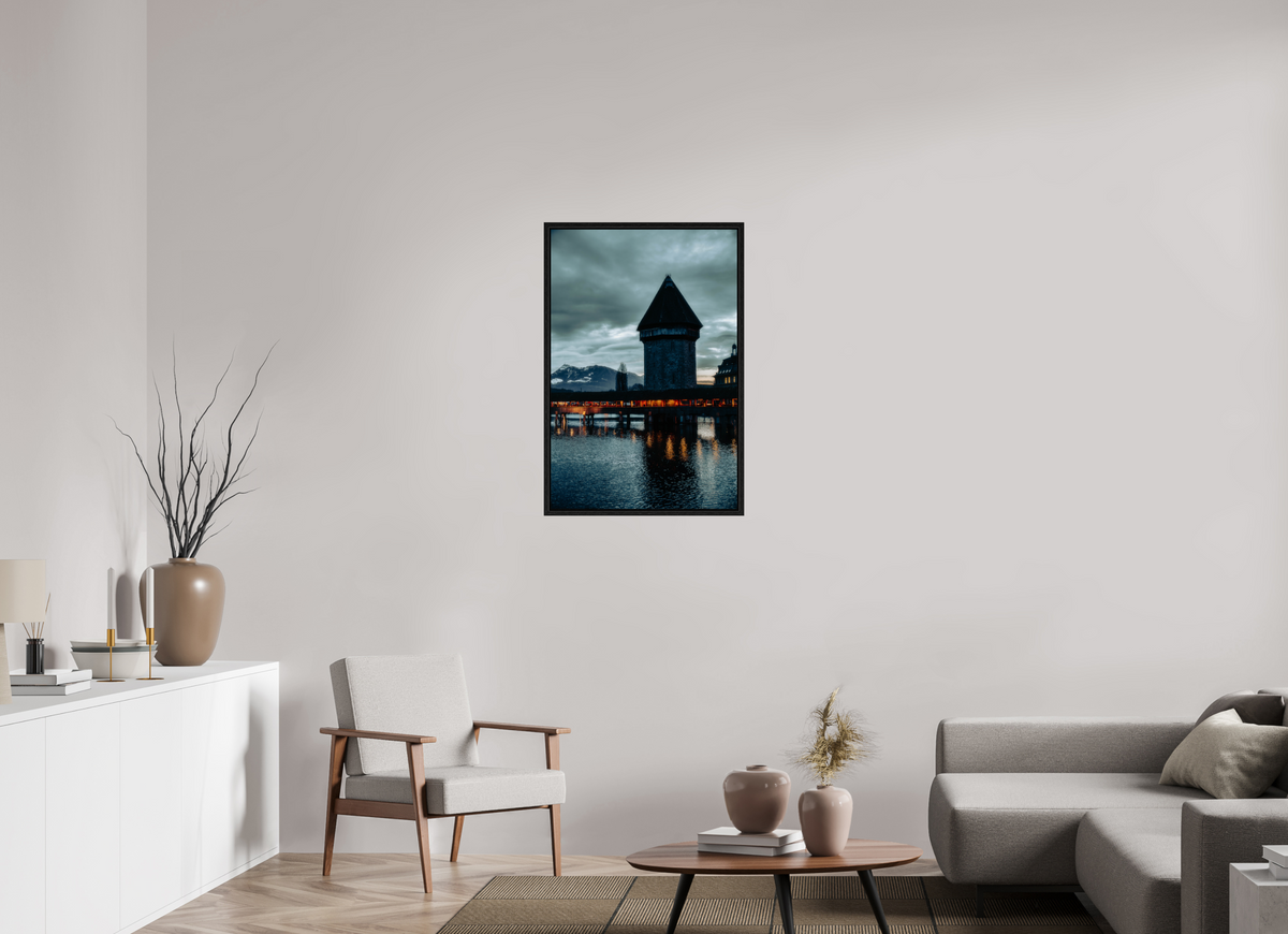 60 x 90 cm, Floater Frame Church Steeple Under Stormy Sky – Fine Art Print