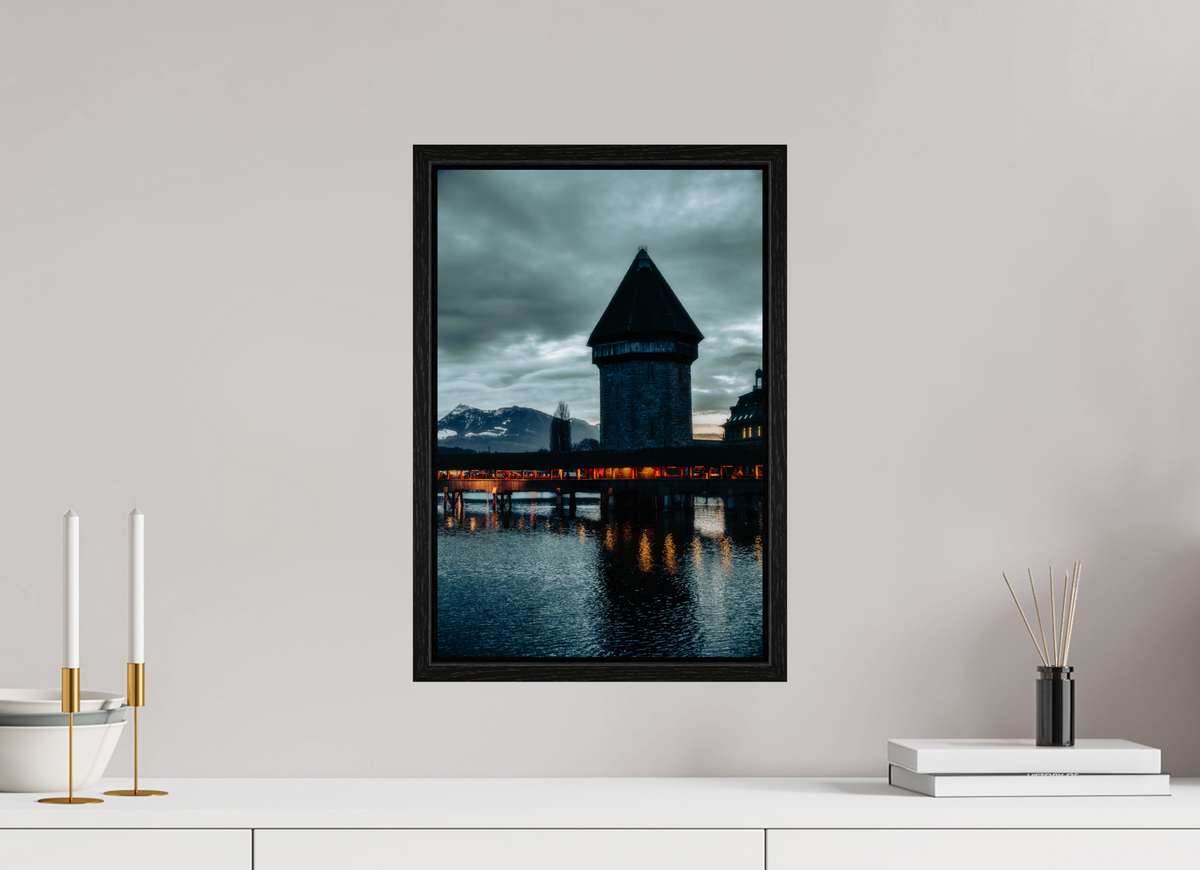 30 x 45 cm, Floater Frame Church Steeple Under Stormy Sky – Fine Art Print