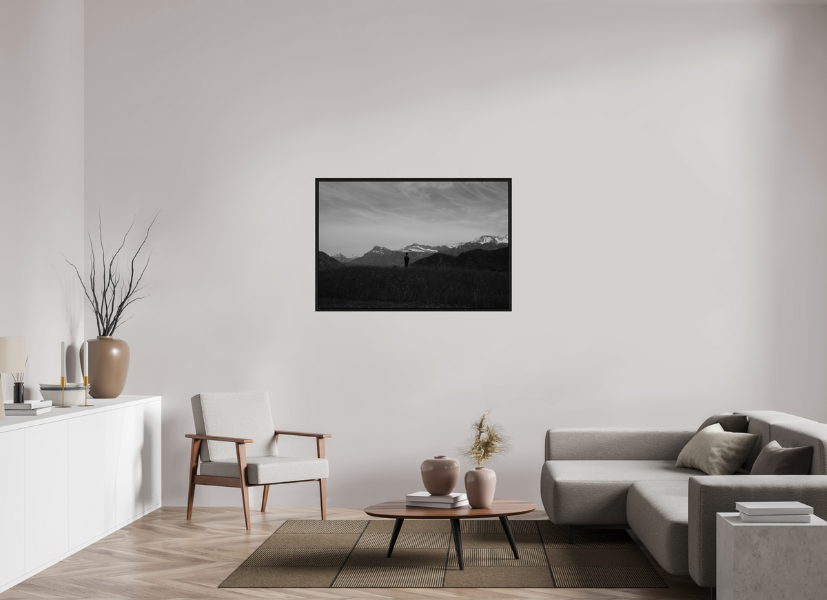 120 x 80 cm, Floater Frame Alpine Silhouette at Dusk – Fine Art Print