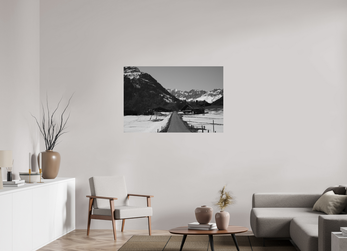 120 x 80 cm, Fine Art Print Alpine Village in Winter – Fine Art Print
