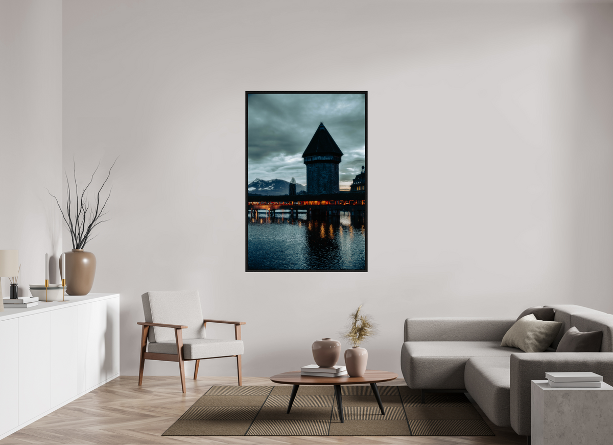 100 x 150 cm, Floater Frame Church Steeple Under Stormy Sky – Fine Art Print