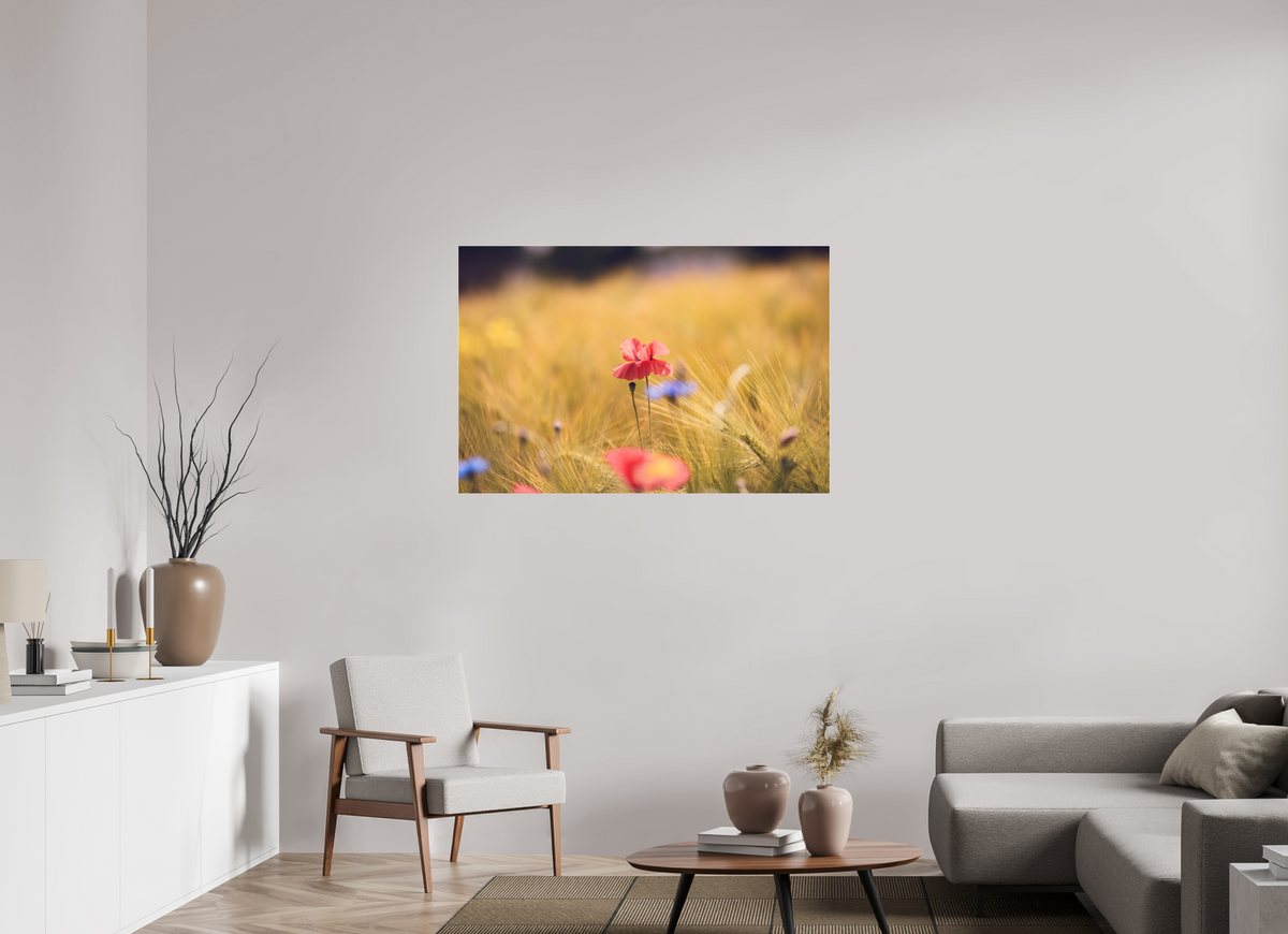 120 x 80 cm, Pixelpoetry Prenium Acryl 4 mm Poppy in Golden Wheat – Fine Art Print