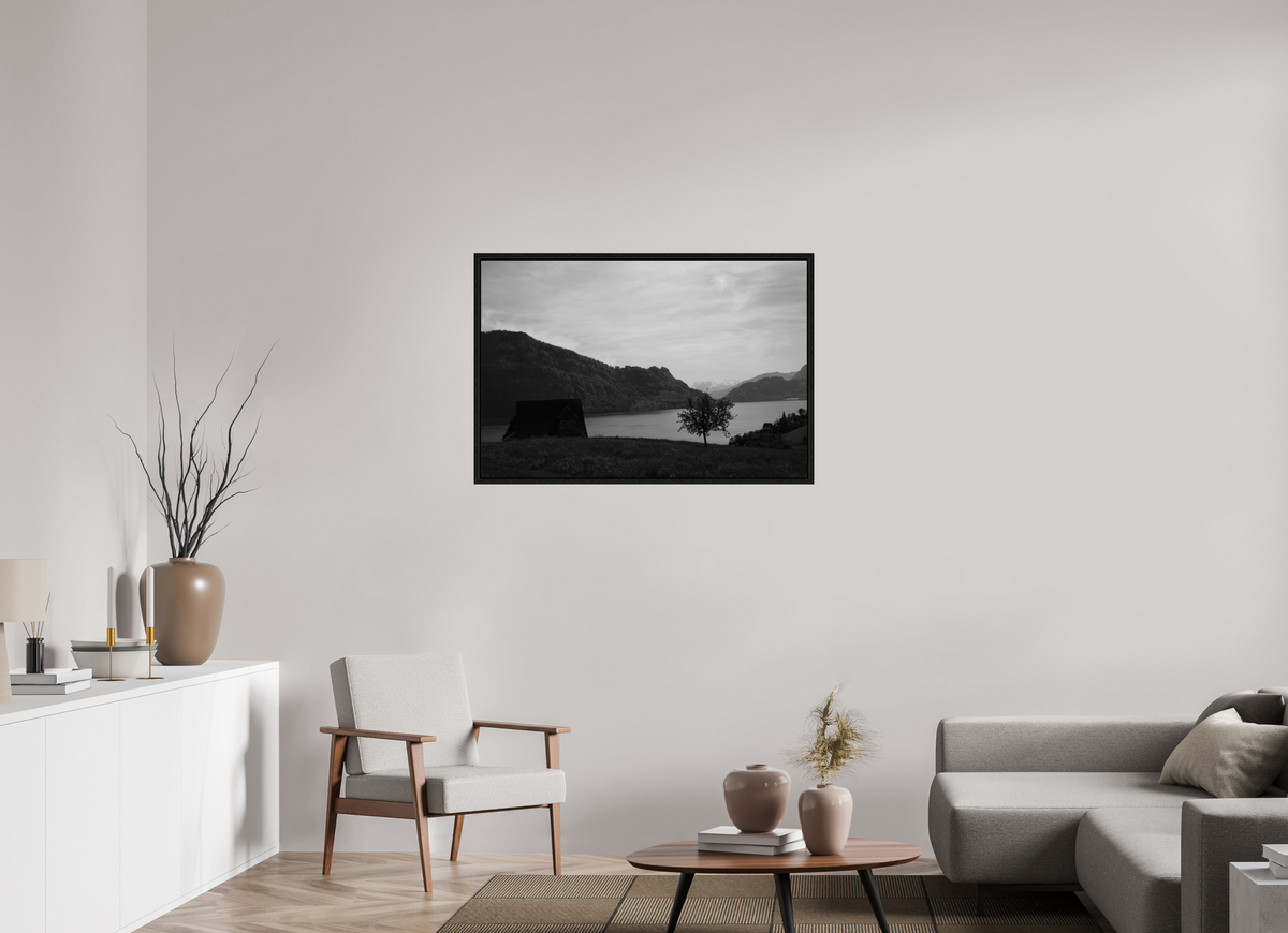 105 x 70 cm, Floater Frame Lakeside Solitude – Fine Art Print