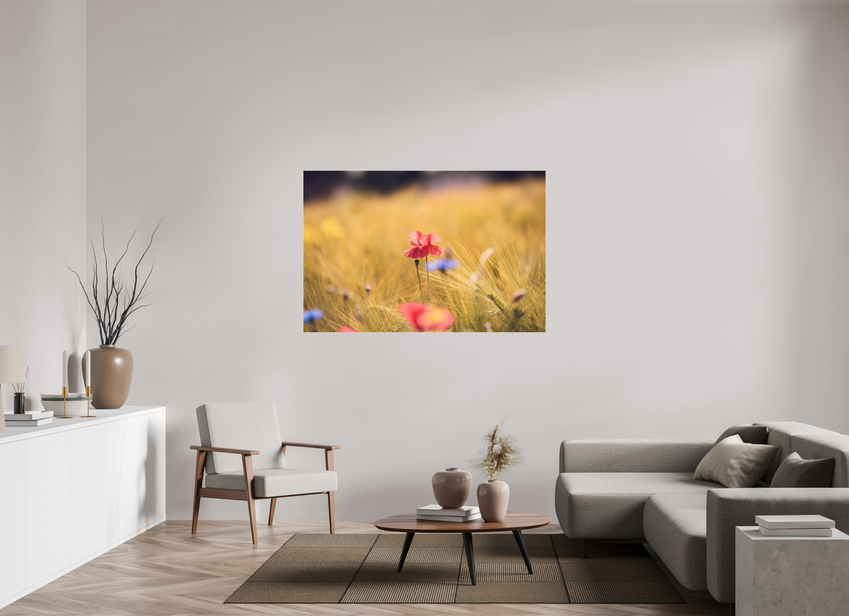 150 x 100 cm, Pixelpoetry Prenium Acryl 4 mm Poppy in Golden Wheat – Fine Art Print