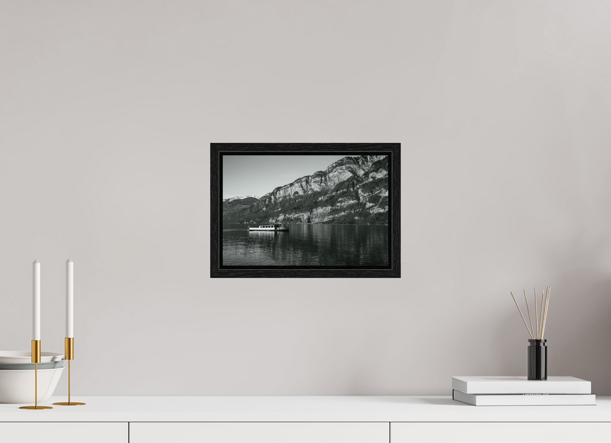 30 x 20 cm, Floater Frame Boat Beneath the Cliffs – Fine Art Print