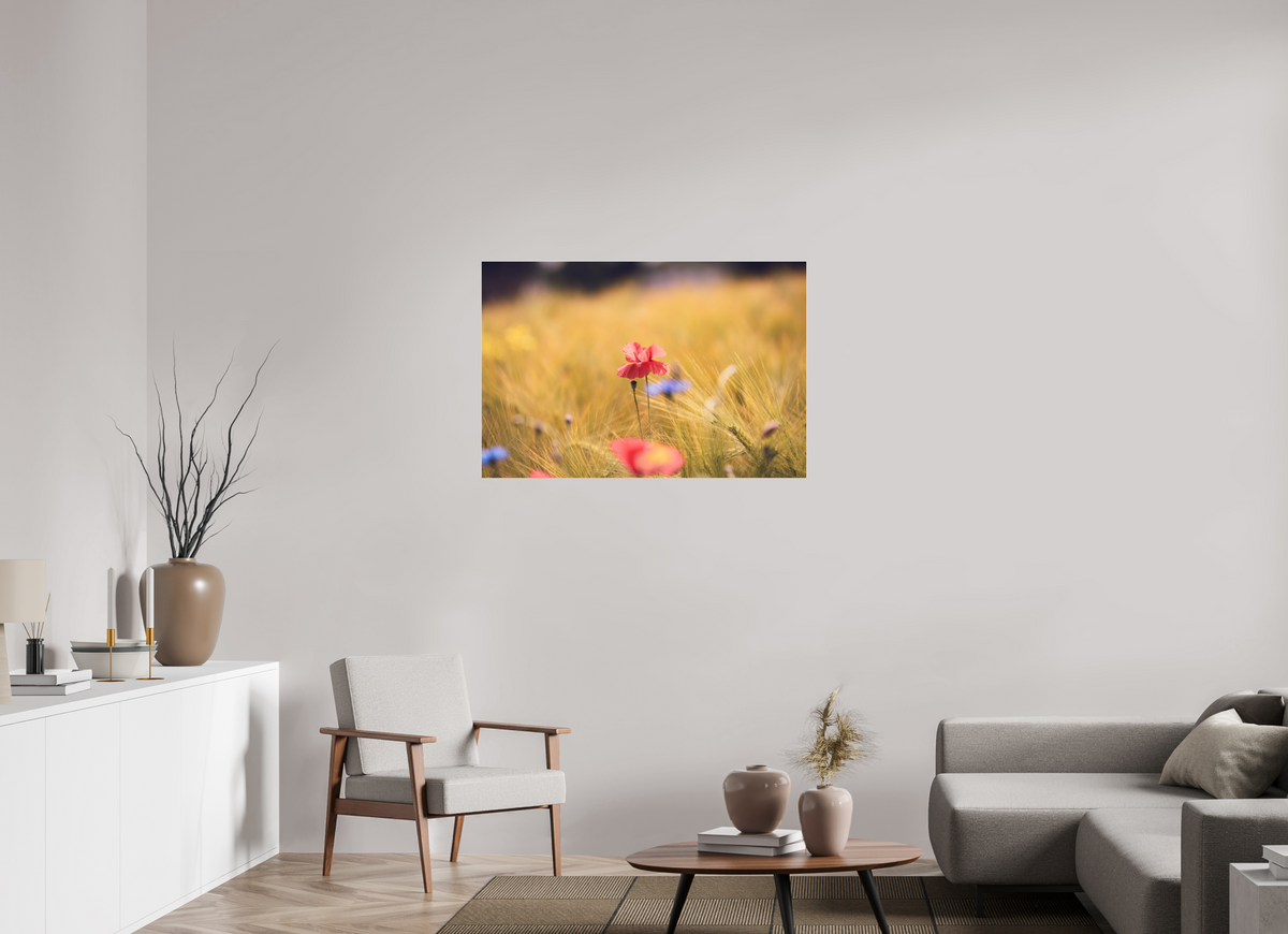 105 x 70 cm, Pixelpoetry Prenium Acryl 4 mm Poppy in Golden Wheat – Fine Art Print