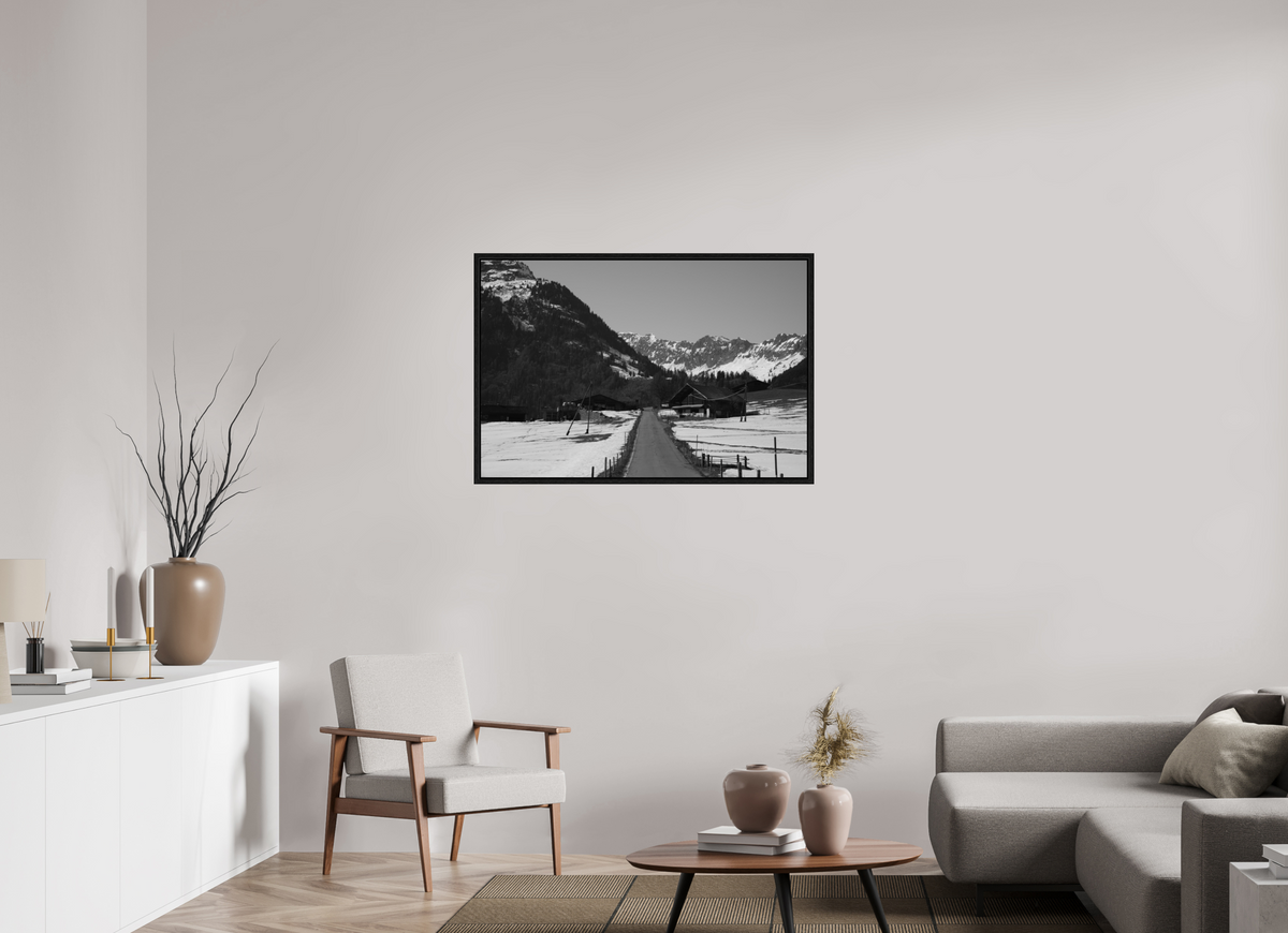 105 x 70 cm, Floater Frame Alpine Village in Winter – Fine Art Print