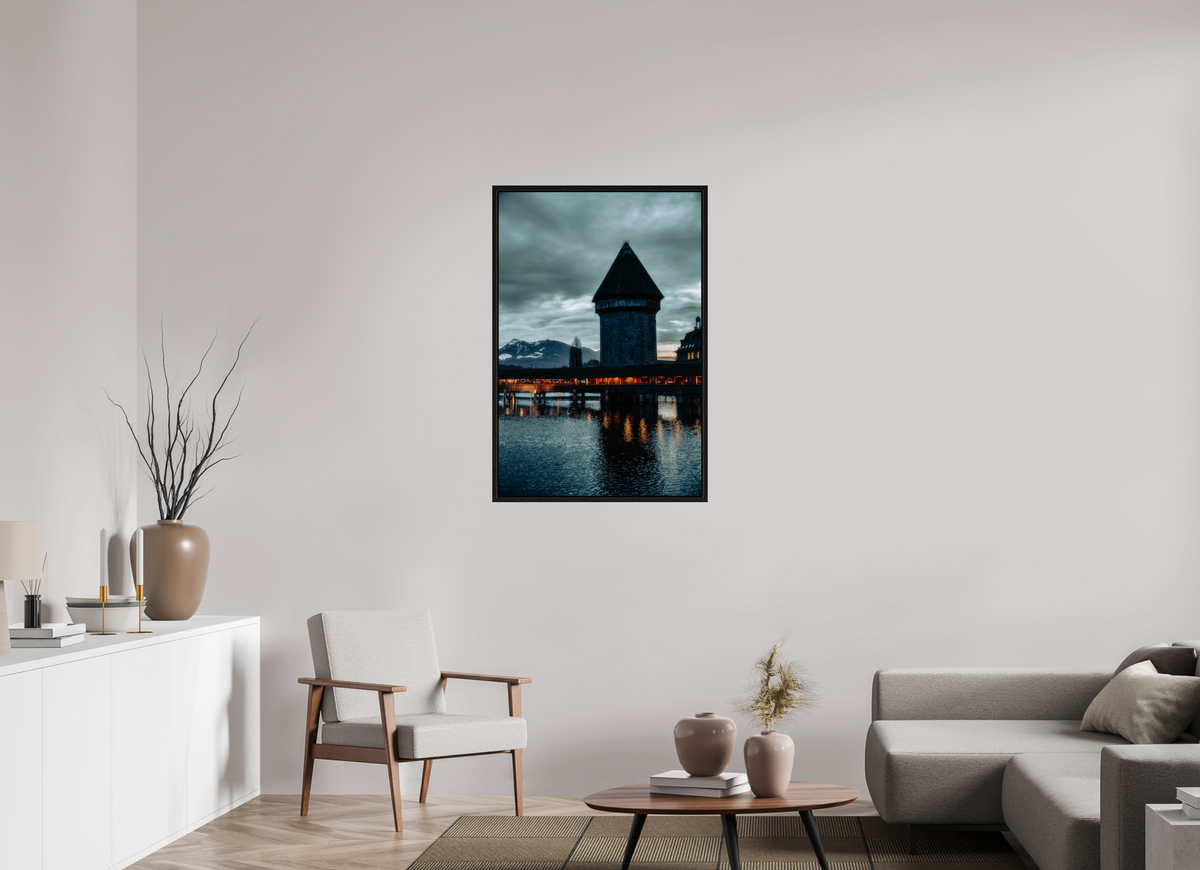 70 x 105 cm, Floater Frame Church Steeple Under Stormy Sky – Fine Art Print