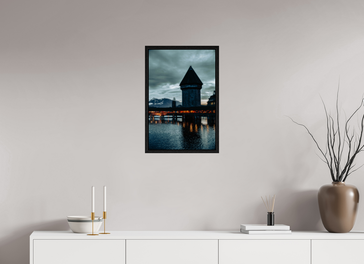 40 x 60 cm, Floater Frame Church Steeple Under Stormy Sky – Fine Art Print