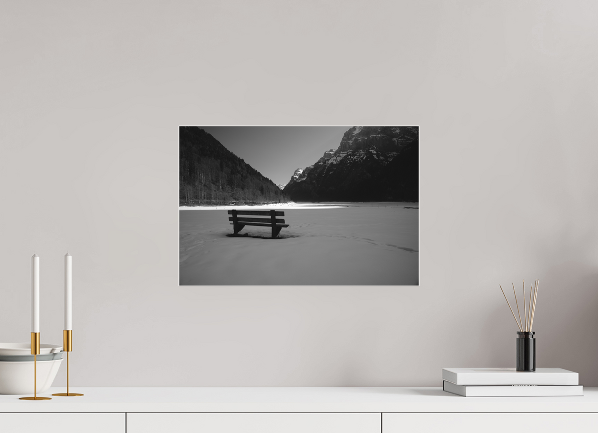 45 x 30 cm, Pixelpoetry Prenium Acryl 4 mm Solitary Bench in Winter I – Fine Art Print