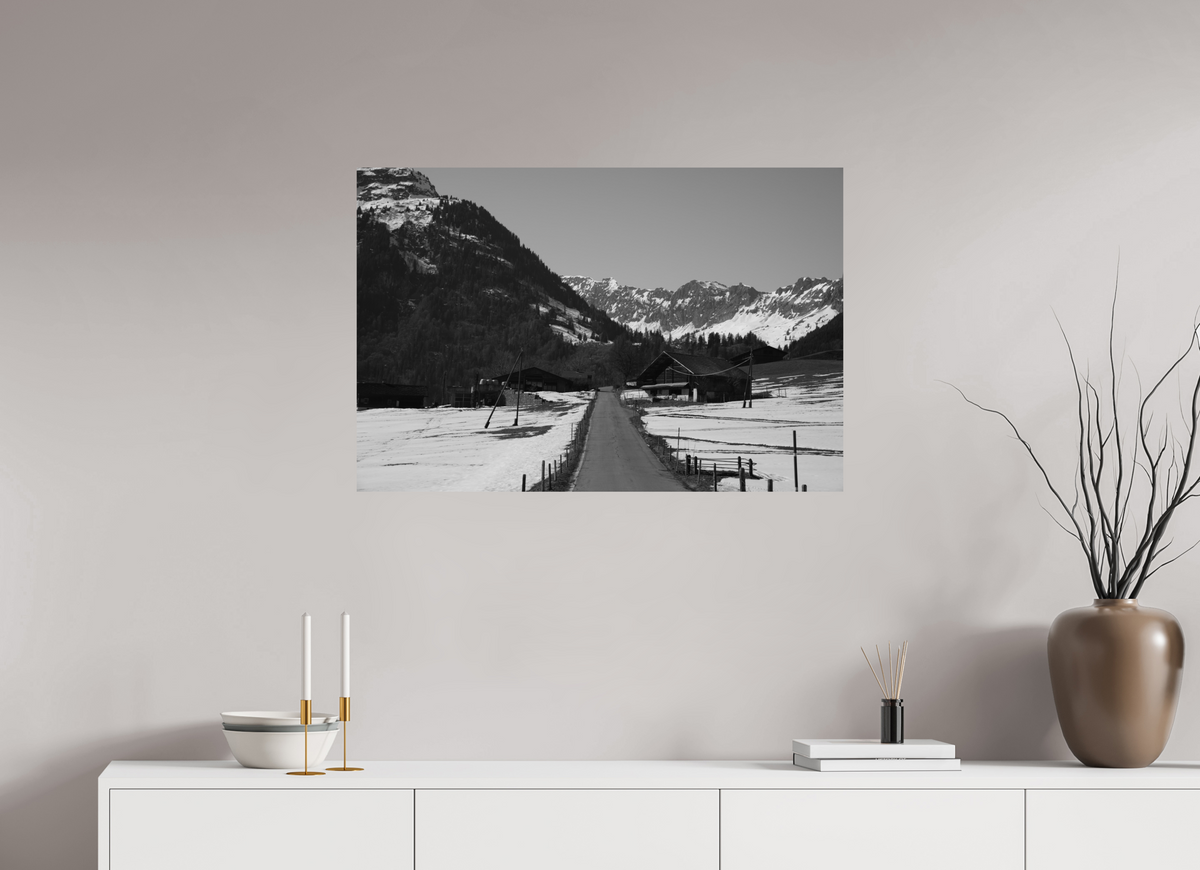 90 x 60 cm, Fine Art Print Alpine Village in Winter – Fine Art Print