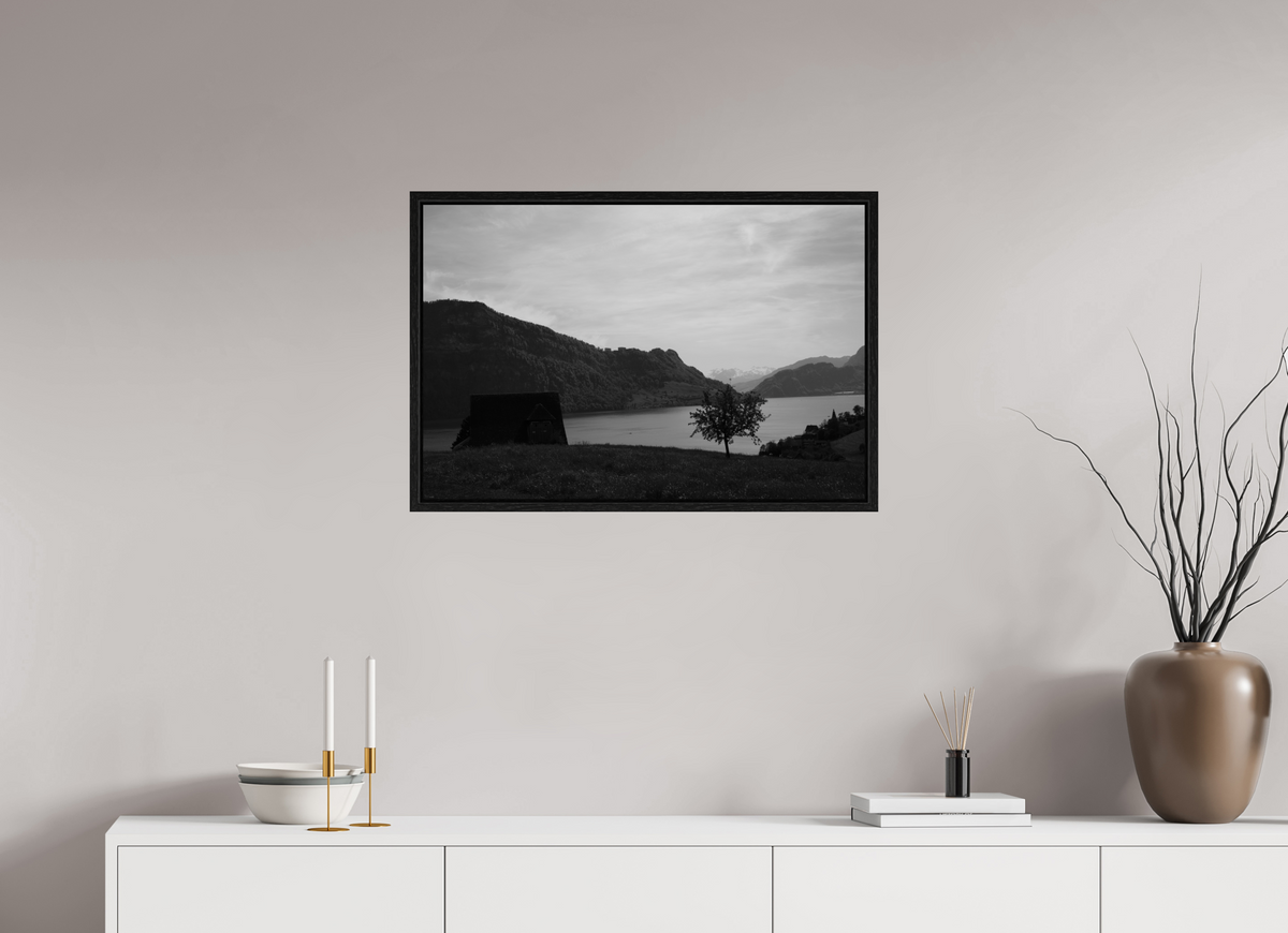 75 x 50 cm, Floater Frame Lakeside Solitude – Fine Art Print