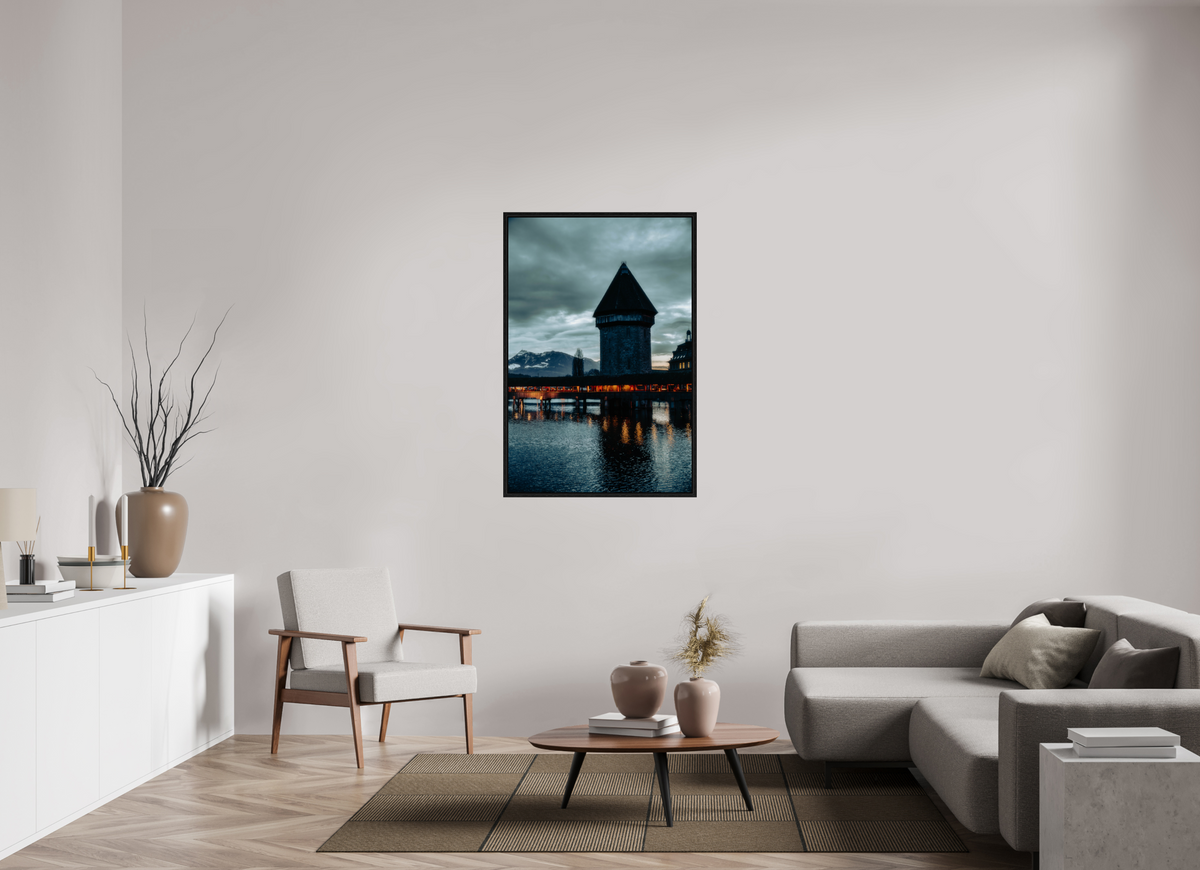 80 x 120 cm, Floater Frame Church Steeple Under Stormy Sky – Fine Art Print
