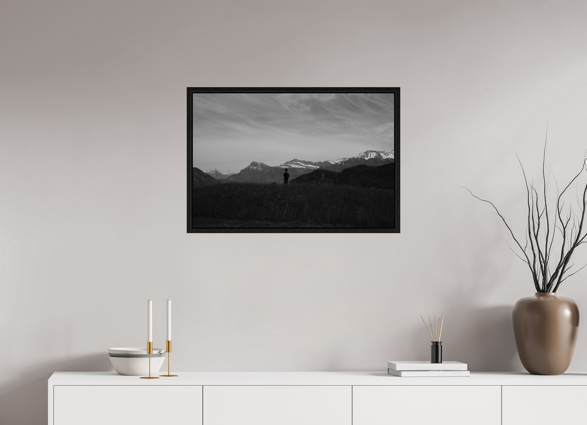 75 x 50 cm, Floater Frame Alpine Silhouette at Dusk – Fine Art Print